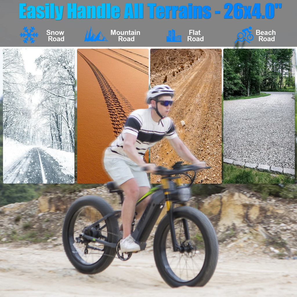 Electric Bike for Adults 26'', 1000W E - Mountain Bike 48V 30/20ah UL2849 Removable Battery, Fat Tire Ebike up to 30MPH Off Road Beach Snow Electric Bicycles Full Suspension & Dual Hydraulic Disc Brakes
