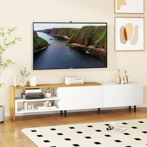 Tangkula Modern TV Stand for 80 Inches TVs with Storage Shelves and Cabinets