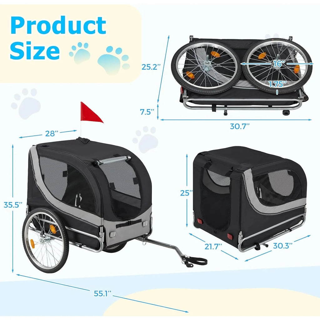 AECOJOY Dog Bike Trailer, Large 55'' Pet Bicycle Carrier for Small and Medium Dogs