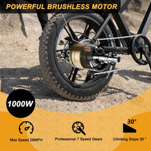 Load image into Gallery viewer, Movcan V30 Electric Bike for Adult, 1000W 20" Fat Tire 48V 15.6AH Removable Battery, 28MPH 7 - Speed Disc Brake Off - Road Mountain Ebike UL2849