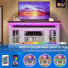 Load image into Gallery viewer, Dextrus Farmhouse LED TV Stand for Tvs up to 65'', Wood TV Media Console Entertainment Center for Living Room, White