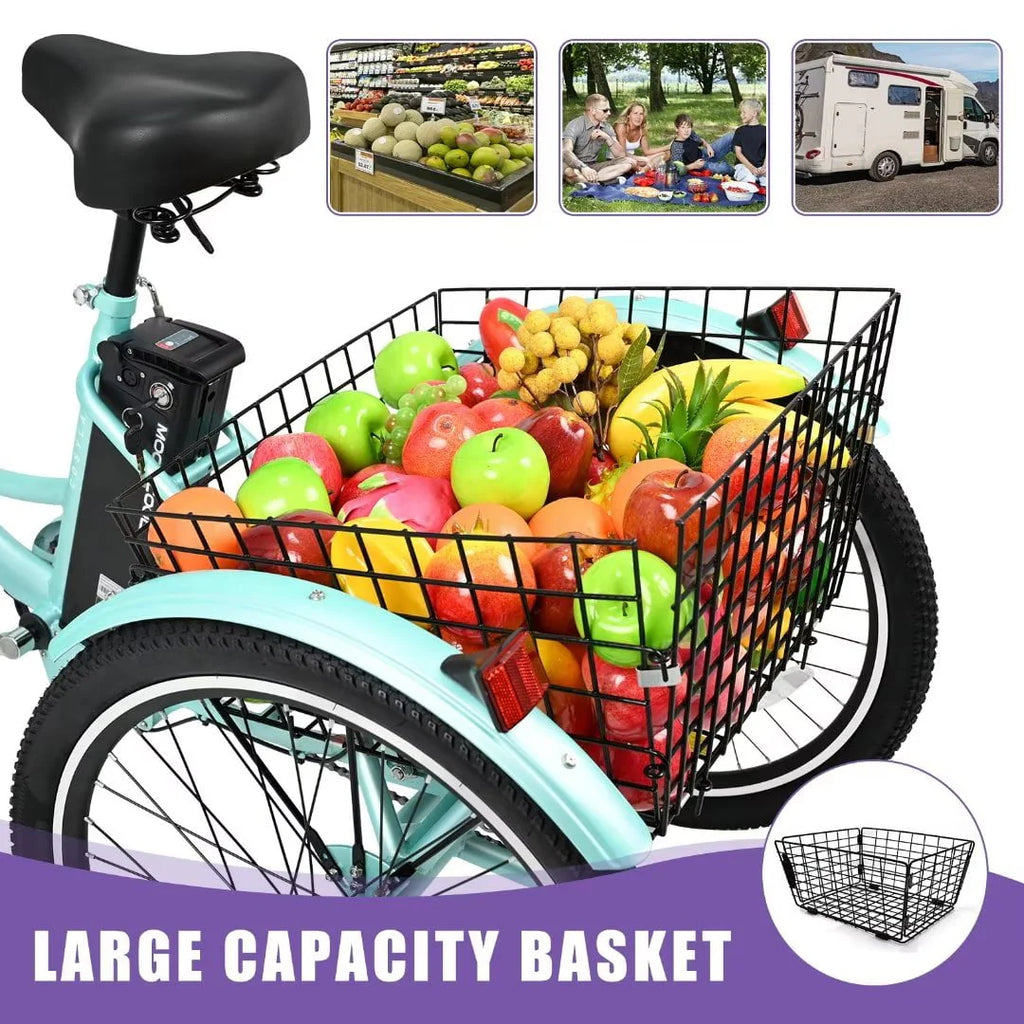 Docred 24" Electric Tricycle for Adults & Seniors, 7 Speed 3 Wheel E - Bike with Large Basket/Low - Step Through Frame, 350W Motor 36V/10.4AH Lithium Bettery, 15.5MPH