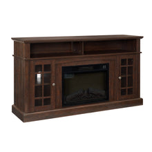 Load image into Gallery viewer, Sesslife Electric Fireplace TV Stand with Remote Control for 65 in TV, Farmhouse TV Console Table with Open Storage Shelves &amp; 2 Cabinets, Wooden Media Entertainment Center for Living Room, Gray