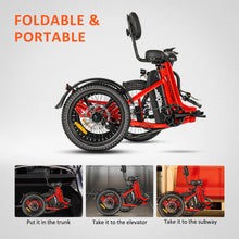 Load image into Gallery viewer, Addmotor Folding Electric Trike, 90MI Electric Tricycle for Adults, 750W 48V 20ah, CITYTRI 3 Wheel Electric Bikes, Step - Thru Etrike with Rear Speed Differential &amp; Parking Brake, E - 310 Plus Red