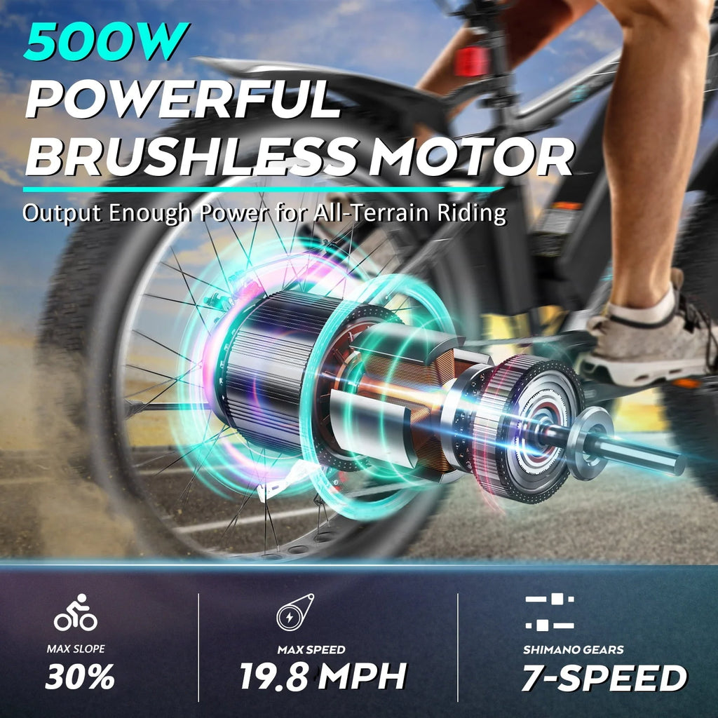 Gocio 26" 4.0 Fat Tire Electric Bike for Adults, 500W Adults E Bike, 48V 13ah Removable Li - Ion Battery, Professional 7 - Speed, Electric Mountain Bicycle Beach Bike Snow Bike Ebike for Men