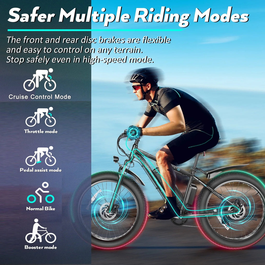 Gocio 26" 4.0 Fat Tire Electric Bike for Adults, 500W Adults E Bike, 48V 13ah Removable Li - Ion Battery, Professional 7 - Speed, Electric Mountain Bicycle Beach Bike Snow Bike Ebike for Men