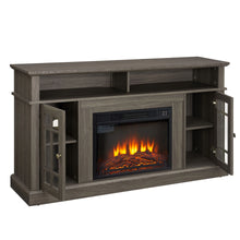 Load image into Gallery viewer, Sesslife Electric Fireplace TV Stand with Remote Control for 65 in TV, Farmhouse TV Console Table with Open Storage Shelves &amp; 2 Cabinets, Wooden Media Entertainment Center for Living Room, Gray