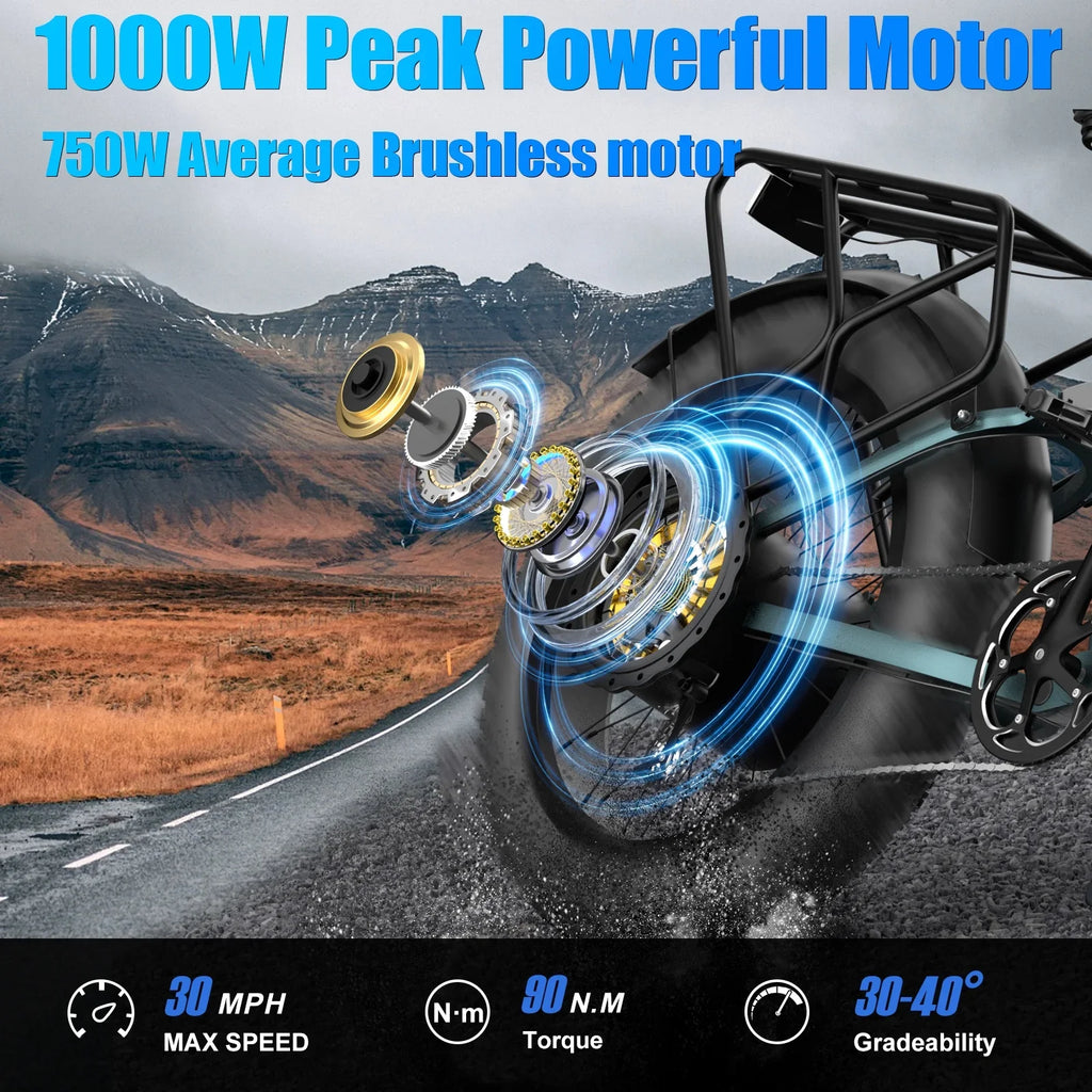 Electric Bike for Adults 26'', 1000W E - Mountain Bike 48V 30/20ah UL2849 Removable Battery, Fat Tire Ebike up to 30MPH Off Road Beach Snow Electric Bicycles Full Suspension & Dual Hydraulic Disc Brakes