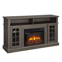 Load image into Gallery viewer, Sesslife Electric Fireplace TV Stand with Remote Control for 65 in TV, Farmhouse TV Console Table with Open Storage Shelves &amp; 2 Cabinets, Wooden Media Entertainment Center for Living Room, Gray