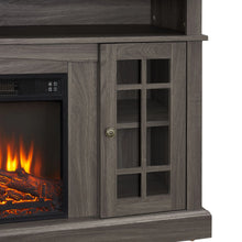 Load image into Gallery viewer, Sesslife Electric Fireplace TV Stand with Remote Control for 65 in TV, Farmhouse TV Console Table with Open Storage Shelves &amp; 2 Cabinets, Wooden Media Entertainment Center for Living Room, Gray