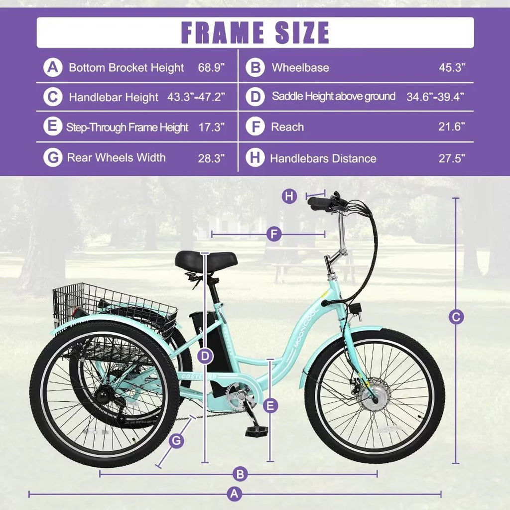 Docred 24" Electric Tricycle for Adults & Seniors, 7 Speed 3 Wheel E - Bike with Large Basket/Low - Step Through Frame, 350W Motor 36V/10.4AH Lithium Bettery, 15.5MPH
