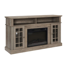 Load image into Gallery viewer, Sesslife Electric Fireplace TV Stand with Remote Control for 65 in TV, Farmhouse TV Console Table with Open Storage Shelves &amp; 2 Cabinets, Wooden Media Entertainment Center for Living Room, Gray