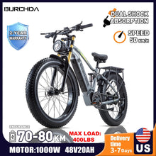 Load image into Gallery viewer, Electric Bike for Adults 26'', 1000W E - Mountain Bike 48V 30/20ah UL2849 Removable Battery, Fat Tire Ebike up to 30MPH Off Road Beach Snow Electric Bicycles Full Suspension &amp; Dual Hydraulic Disc Brakes