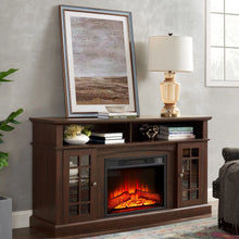 Load image into Gallery viewer, Sesslife Electric Fireplace TV Stand with Remote Control for 65 in TV, Farmhouse TV Console Table with Open Storage Shelves &amp; 2 Cabinets, Wooden Media Entertainment Center for Living Room, Gray