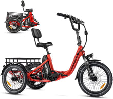 Load image into Gallery viewer, Addmotor Folding Electric Trike, 90MI Electric Tricycle for Adults, 750W 48V 20ah, CITYTRI 3 Wheel Electric Bikes, Step - Thru Etrike with Rear Speed Differential &amp; Parking Brake, E - 310 Plus Red