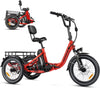 Addmotor Folding Electric Trike, 90MI Electric Tricycle for Adults, 750W 48V 20ah, CITYTRI 3 Wheel Electric Bikes, Step - Thru Etrike with Rear Speed Differential & Parking Brake, E - 310 Plus Red