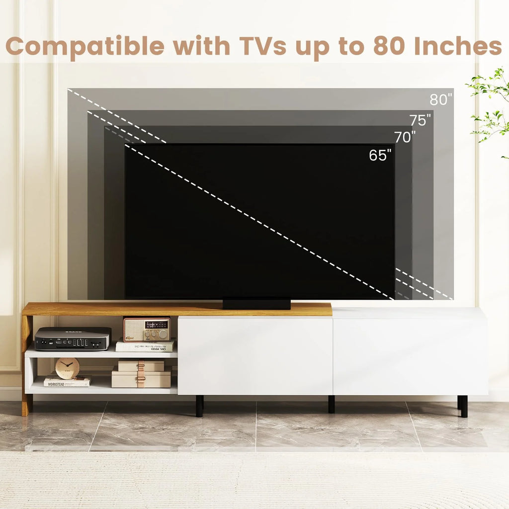 Tangkula Modern TV Stand for 80 Inches TVs with Storage Shelves and Cabinets