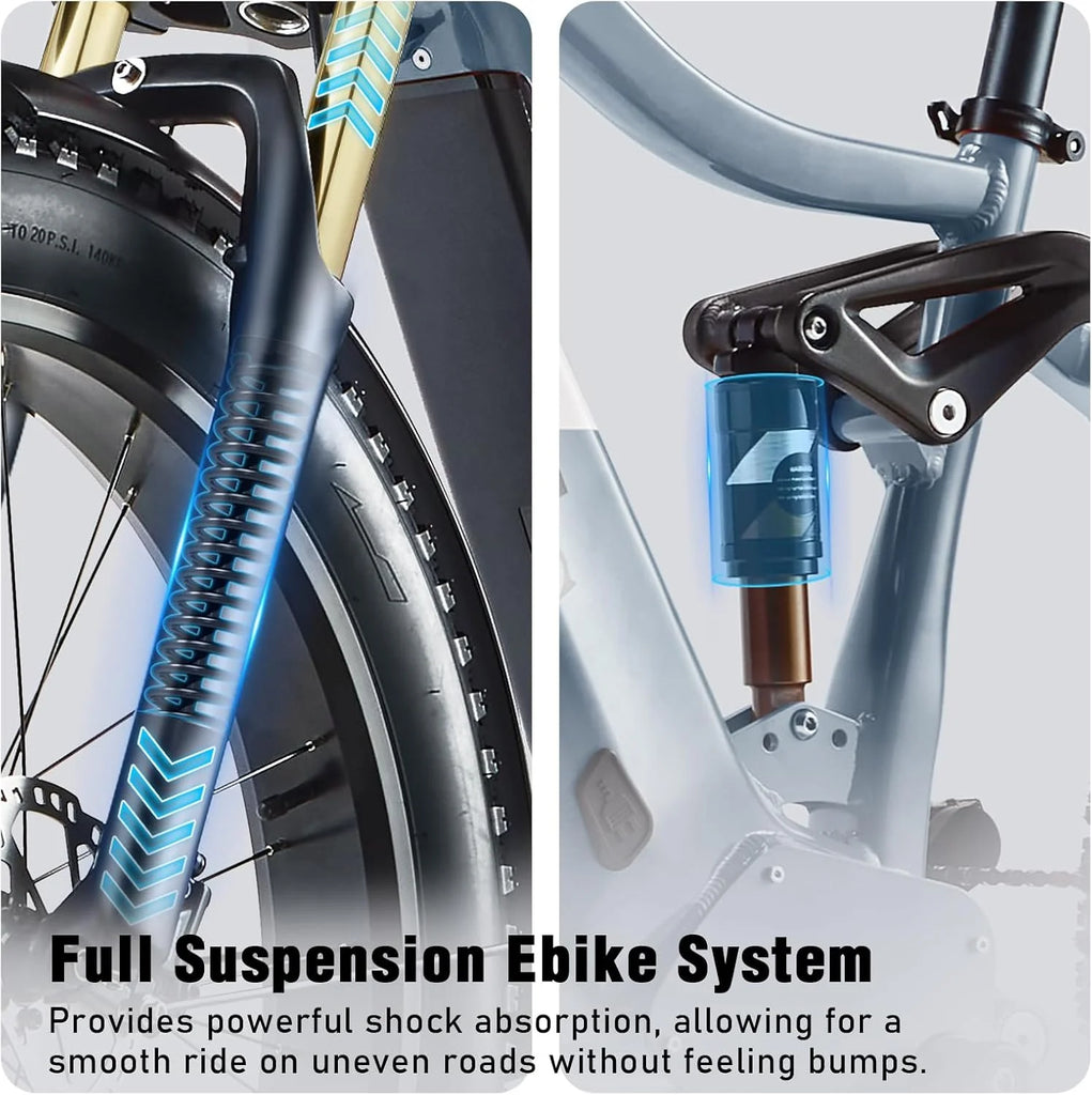 Electric Bike for Adults 26'', 1000W E - Mountain Bike 48V 30/20ah UL2849 Removable Battery, Fat Tire Ebike up to 30MPH Off Road Beach Snow Electric Bicycles Full Suspension & Dual Hydraulic Disc Brakes