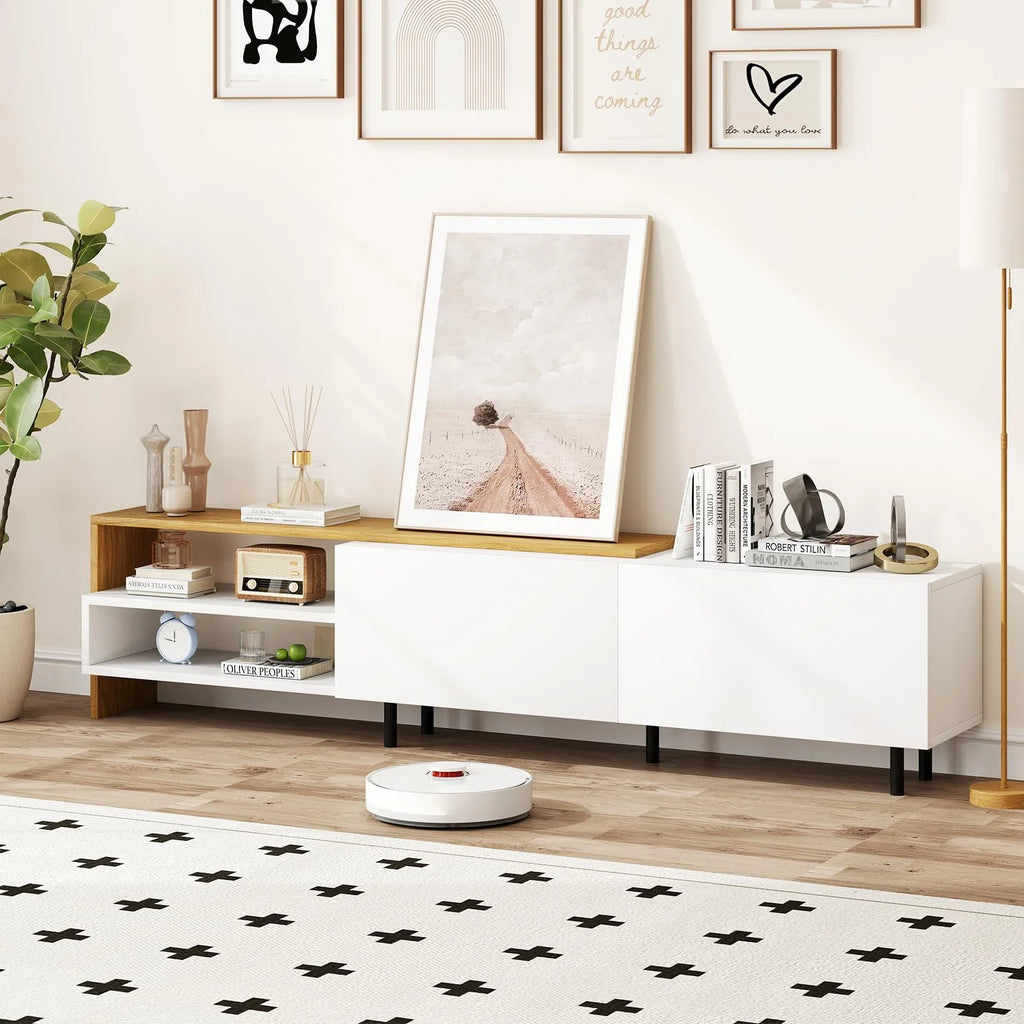 Tangkula Modern TV Stand for 80 Inches TVs with Storage Shelves and Cabinets