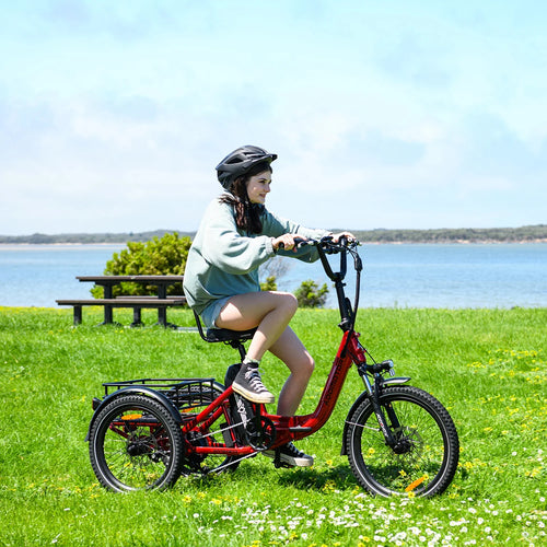 Addmotor Folding Electric Trike, 90MI Electric Tricycle for Adults, 750W 48V 20ah, CITYTRI 3 Wheel Electric Bikes, Step - Thru Etrike with Rear Speed Differential & Parking Brake, E - 310 Plus Red