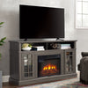 Sesslife Electric Fireplace TV Stand with Remote Control for 65 in TV, Farmhouse TV Console Table with Open Storage Shelves & 2 Cabinets, Wooden Media Entertainment Center for Living Room, Gray
