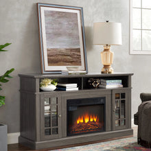 Load image into Gallery viewer, Sesslife Electric Fireplace TV Stand with Remote Control for 65 in TV, Farmhouse TV Console Table with Open Storage Shelves &amp; 2 Cabinets, Wooden Media Entertainment Center for Living Room, Gray