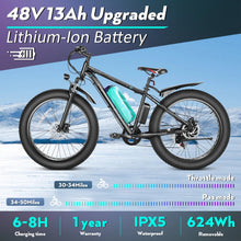 Load image into Gallery viewer, Gocio 26" 4.0 Fat Tire Electric Bike for Adults, 500W Adults E Bike, 48V 13ah Removable Li - Ion Battery, Professional 7 - Speed, Electric Mountain Bicycle Beach Bike Snow Bike Ebike for Men