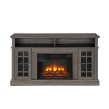 Load image into Gallery viewer, Sesslife Electric Fireplace TV Stand with Remote Control for 65 in TV, Farmhouse TV Console Table with Open Storage Shelves &amp; 2 Cabinets, Wooden Media Entertainment Center for Living Room, Gray