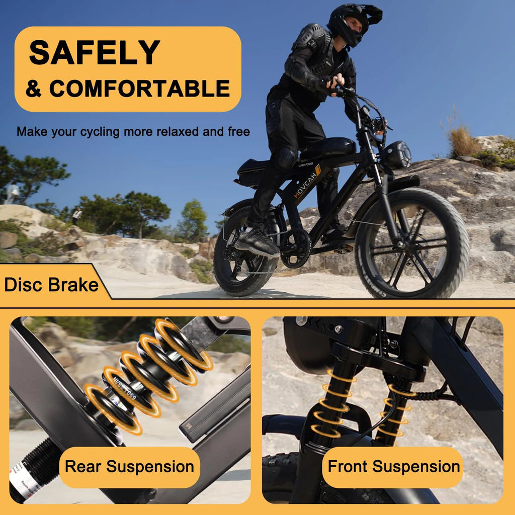 Movcan V30 Electric Bike for Adult, 1000W 20" Fat Tire 48V 15.6AH Removable Battery, 28MPH 7 - Speed Disc Brake Off - Road Mountain Ebike UL2849
