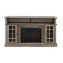 Load image into Gallery viewer, Sesslife Electric Fireplace TV Stand with Remote Control for 65 in TV, Farmhouse TV Console Table with Open Storage Shelves &amp; 2 Cabinets, Wooden Media Entertainment Center for Living Room, Gray
