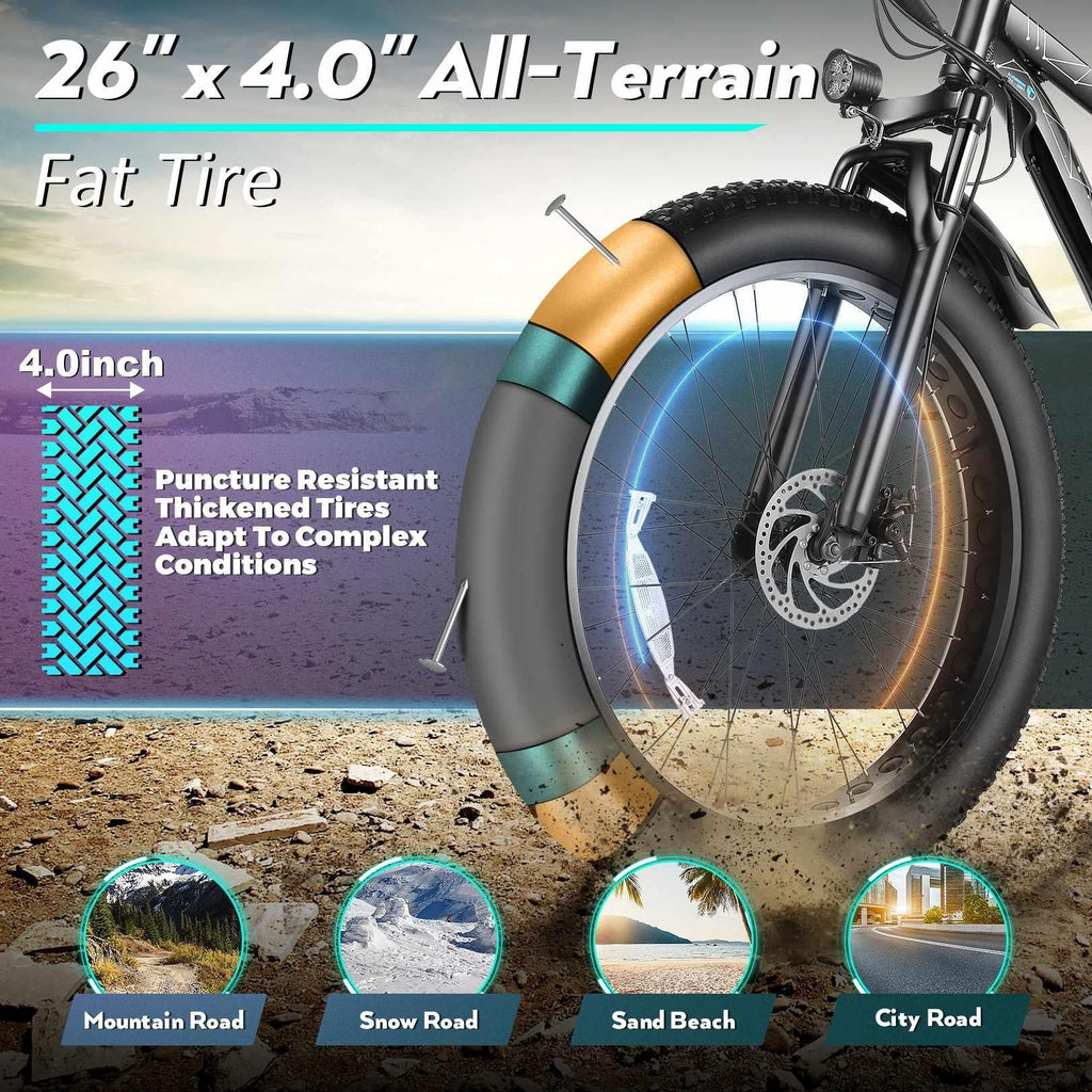 Gocio 26" 4.0 Fat Tire Electric Bike for Adults, 500W Adults E Bike, 48V 13ah Removable Li - Ion Battery, Professional 7 - Speed, Electric Mountain Bicycle Beach Bike Snow Bike Ebike for Men