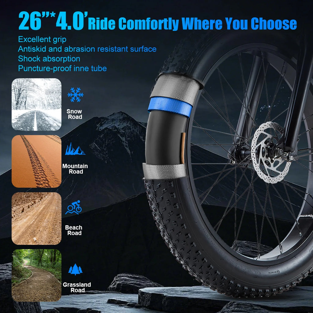 Electric Bike for Adults 26'', 1000W E - Mountain Bike 48V 30/20ah UL2849 Removable Battery, Fat Tire Ebike up to 30MPH Off Road Beach Snow Electric Bicycles Full Suspension & Dual Hydraulic Disc Brakes