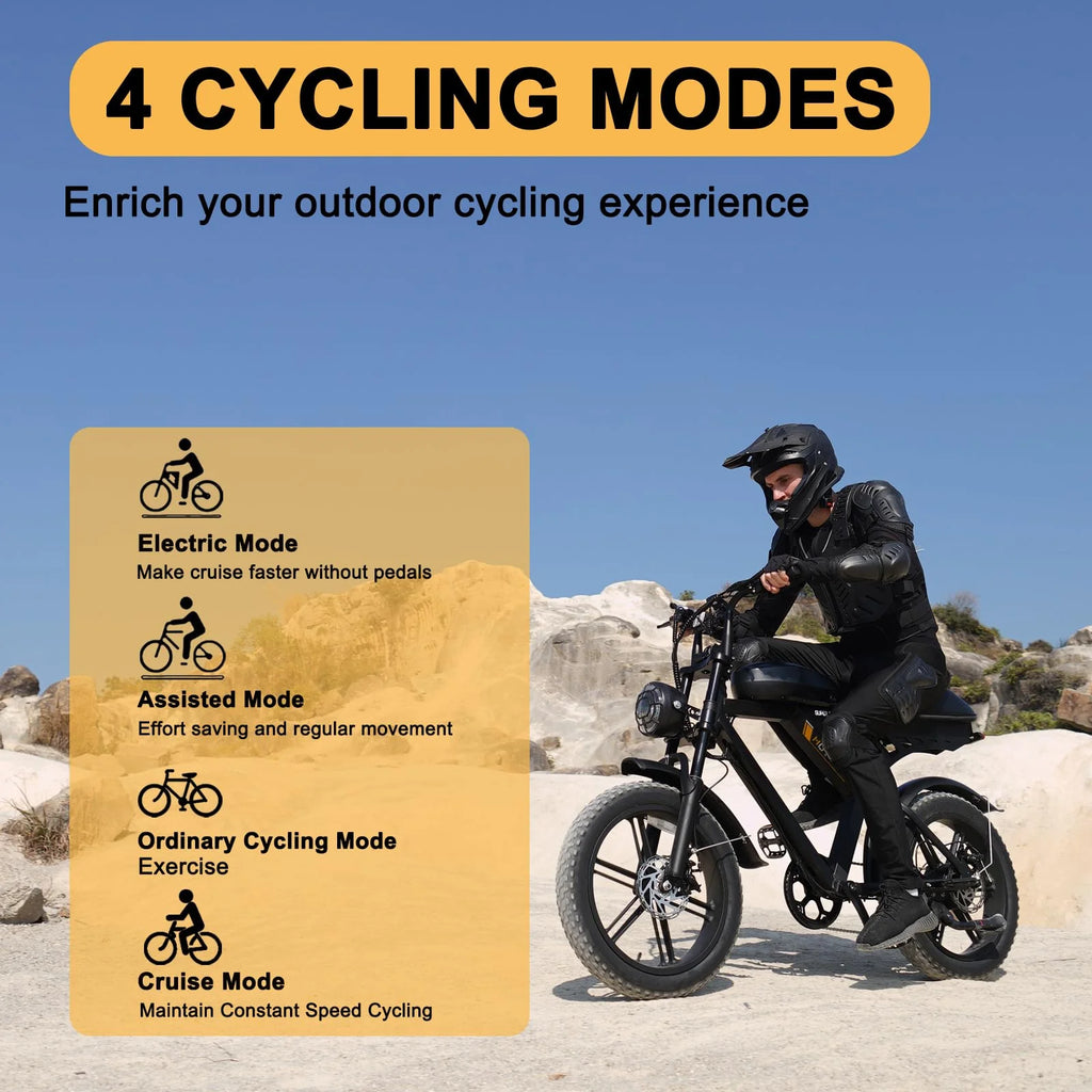 Movcan V30 Electric Bike for Adult, 1000W 20" Fat Tire 48V 15.6AH Removable Battery, 28MPH 7 - Speed Disc Brake Off - Road Mountain Ebike UL2849