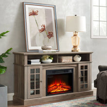 Load image into Gallery viewer, Sesslife Electric Fireplace TV Stand with Remote Control for 65 in TV, Farmhouse TV Console Table with Open Storage Shelves &amp; 2 Cabinets, Wooden Media Entertainment Center for Living Room, Gray